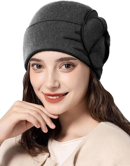 Sumolux Beanie Hats for Women Wool Skull Cap Beret Floral Cuffed French Vintage Dress Cloche Classic Winter 1920s