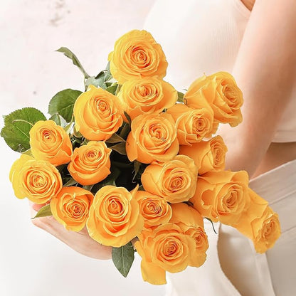 30pcs Fake Roses Artificial Silk Flowers Long Stems Bouquet for Wedding Bridal Shower Party Home Decoration (Gradient Yellow)