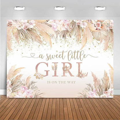Mocsicka Boho Hello Baby Backdrop Boho Chic Pink Flowers Baby Shower Background A Sweet Little Girl is on The Way Party Cake Table Decorations Photo Booth (10x6.5ft)