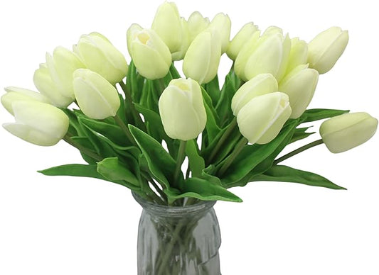 Artificial Flowers 10 Heads Mini Real Touch Artificial Tulip for Home Wedding Party Centerpiece Decoration (Green)