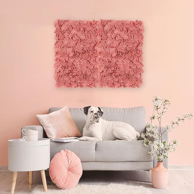 BLOSMON Flower Wall Panel Backdrop Decor: 12 Pcs 24 x 16 inches Dusty Pink Artificial Floral Backdrop for Wedding Party Baby Bridal Shower - Fake Silk Hydrangea Wall Decoration