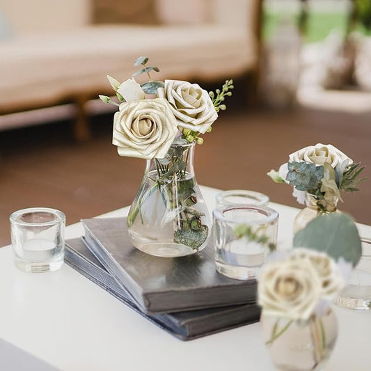 Artificial Flowers, 100pcs Champagne Light Gold Rose for DIY Wedding Bouquets Centerpieces Arrangements, Artificial Rose with Stem for Bridal Shower Party Home Decorations