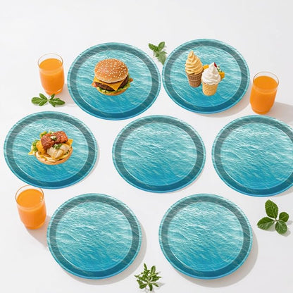 50PCS Ocean Sea Party Paper Plates 7 Inch, Disposable Ocean Waves Birthday Party Supplies Cake Dessert Plates for Baby Shower Birthday Decorations (Ocean)