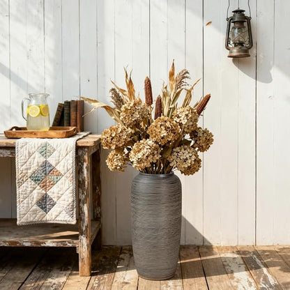 Vintage Ceramic Floor Vase – 15.7 Inch Distressed Glazed Oversized Floor Urn, Rustic Country Decor for Entryway, Living Room & Corner