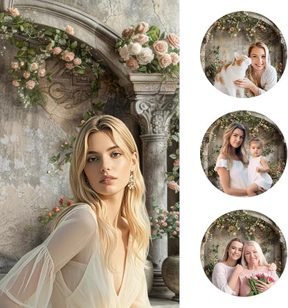 7x5ft Vintage Flower Building Backdrop Blooming Pink Roses Floral Wildflower Medieval Building Background for Mothers Day Bridal Shower Baby Shower Birthday Women Couples Portrait
