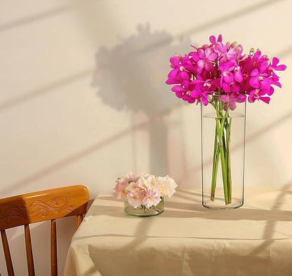 KLIFA- Carlsbad- Set of 3 pcs, 7, 9 & 10 Inch Tall, Plastic Cylinder Vases for Centerpieces, Acrylic Flower Vase for Wedding Centerpieces, Home Decorations, Clear