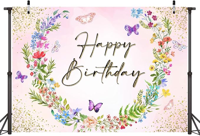 Sensfun Wildflower Happy Birthday Backdrop Banner Wild Flower Birthday Decorations,Spring Floral Butterfly Photography Background for Girls Wildflower One Birthday Party Decor Photo Booth Props 5x3ft