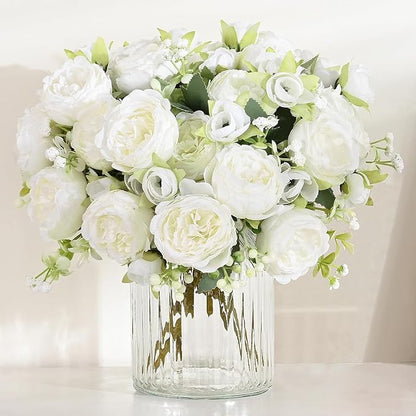 MARTINE MALL 4 Packs Peonies Artificial Flowers, White Artificial Peonies, Silk Peonies Flowers Fake Peonies Artificial Flowers Peonies Bouquet for Centerpiece Table Wedding Party Home Decor