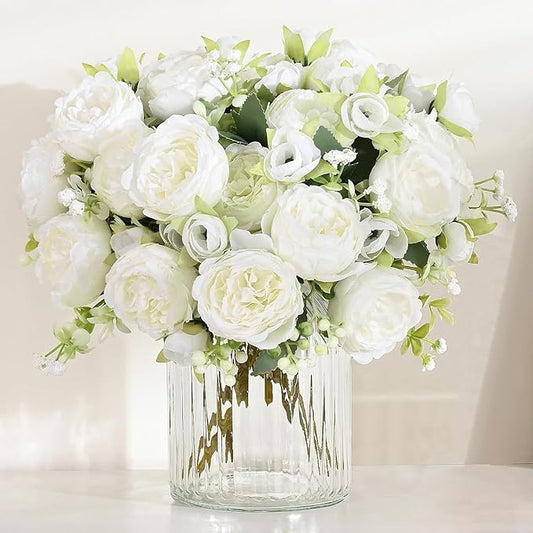 MARTINE MALL 4 Packs Peonies Artificial Flowers, White Artificial Peonies, Silk Peonies Flowers Fake Peonies Artificial Flowers Peonies Bouquet for Centerpiece Table Wedding Party Home Decor