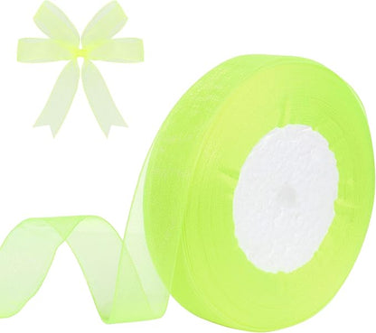 3/4 Inch x 50 Yards Sheer Organza Ribbon Chiffon Ribbon for Gift Wedding Flower Bouquet Wrapping Decorations Crafts (Fluorescent Green)