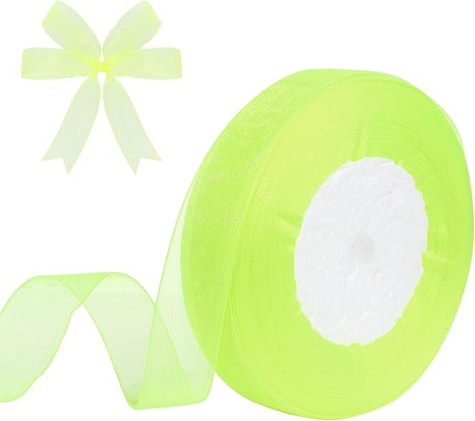 3/4 Inch x 50 Yards Sheer Organza Ribbon Chiffon Ribbon for Gift Wedding Flower Bouquet Wrapping Decorations Crafts (Fluorescent Green)