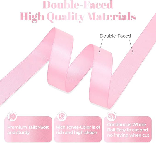 Pink Satin Ribbon, Double Faced 5/8 Inch X 25 Yards, Premium Satin Ribbon for Gift Wrapping, Crafts, Hair Bow Making, Sewing, Flower Bouquet, Wedding Party Decor