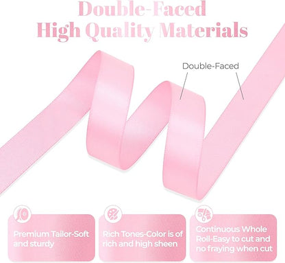 Pink Satin Ribbon, Double Faced 5/8 Inch X 50 Yards Pink Ribbon, Premium Satin Ribbon for Gift Wrapping, Crafts, Hair Bow Making, Sewing, Flower Bouquet, Wedding Party Decor