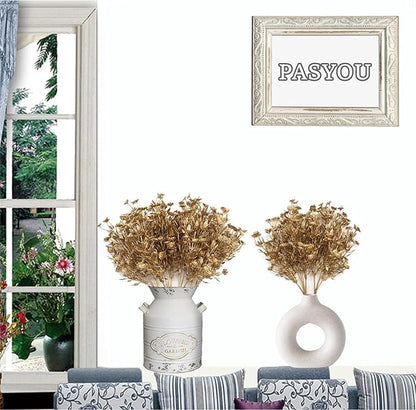 PASYOU Artificial Gold Flowers, Plastic Simulation Plants Golden Daisy Leaves Faux Shrubs for Indoor Outdoor Home Garden Planter Filler Party Hotel Verandah Wedding DIY Decoration 4 Pack