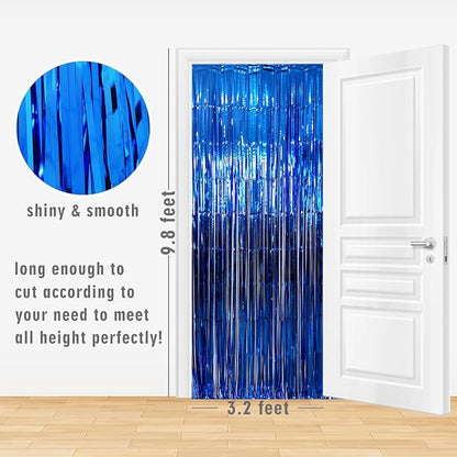 GOER 6.4 ft x 9.8 ft Metallic Tinsel Foil Fringe Curtains,Pack of 2 Party Streamer Backdrop for Birthday,Graduation Decorations and New Year Eve (Navy Blue)