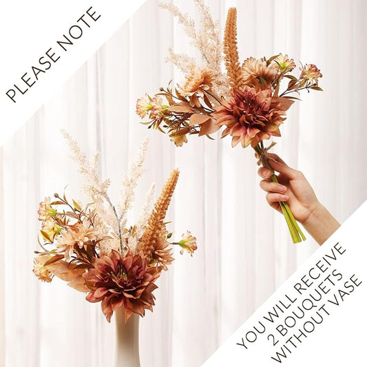Fake Flower Bouquet, Faux Flower Arrangement for Decorating Kitchens, Bedrooms, Bathrooms, Realistic Artificial Flowers Made of Silk & Plastic, Floral Decoration with Dahlia & Small Blossoms