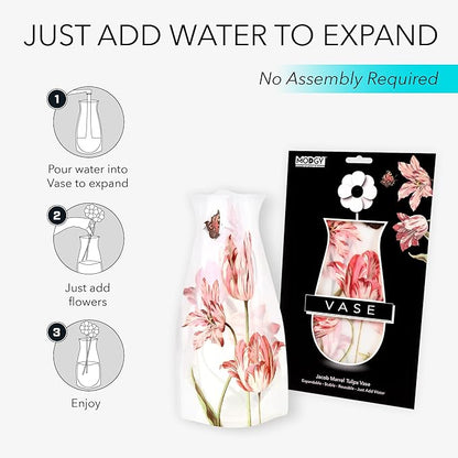 MODGY Expandable Flower Vase Set, Plastic Decorative Modern Foldable Printed Vases for Centerpieces for Wedding, Dining Table, Home Decor, Living Room, Bathroom, Office, Jacob Marrell Tulips, 4 Pack
