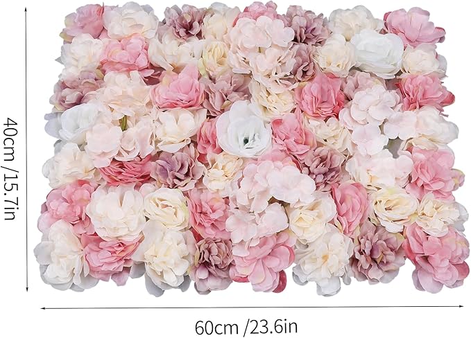 12pcs 24" x 16" Artificial Flower Wall Panel Background,3D Pink Silk Dahlia Hydrangea Rose Flowers Wall Backdrop for Wedding Party Event Photo Backdrop Wall Decor (Type 4)