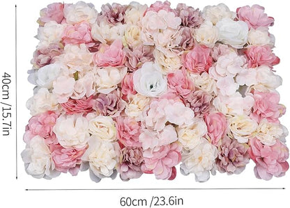 12 PCS Flower Wall Panels, 3D Rose Hydrangea Floral Wall Background Silk Flowers Panel Decoration, 23.6x15.7inch Artificial Flower Backdrop for Wedding, Party, Anniversary
