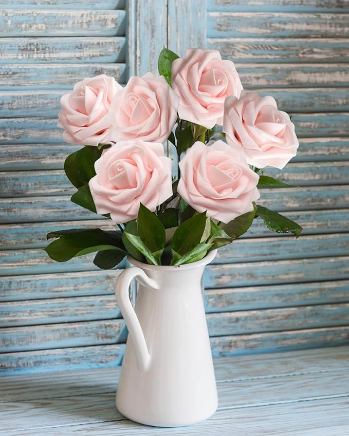 JOYLEX Artificial Flowers Realistic Roses, Real Looking Fake Roses with Stem for DIY Wedding Bouquets Centerpieces Bridal Shower Party Home Romantic Decorations (Light Pink, Regular 3" - 200pcs)