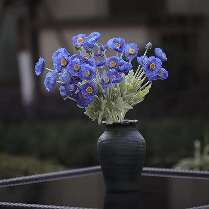 12PCS Poppy Flowers Artificial 23" Real Touch Stems Faux Poppies Silk Flowers for Home Decor Indoor (Dark Blue)