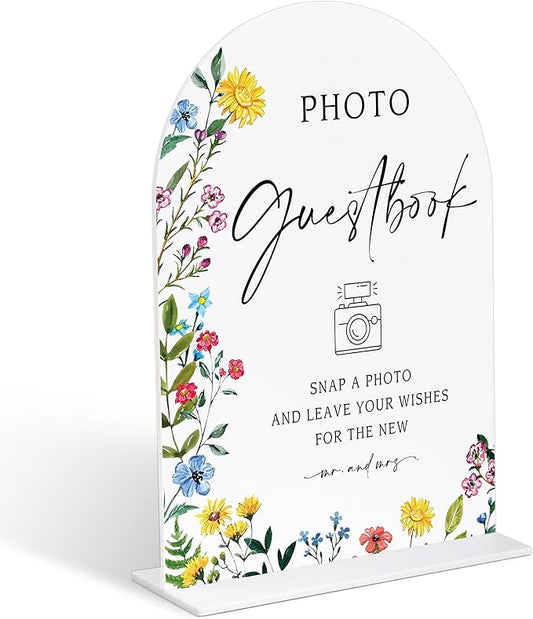 Acrylic Wedding Signs Photo Guest Book Sign for Reception, 6x8" Floral Themed Arch Acrylic Table Decor, Love Is In Bloom & Baby In Bloom Decorations for Baby Shower Bridal Shower Engagement