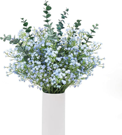 DEEMEI 18pcs Babys Breath Artificial Flowers Fake Eucalyptus Leaves Flowers Bouquet Artificial Blue Gypsophila Bouquets Real Touch Faux Flowers for Wedding Floral Arrangement Party Home Decoration