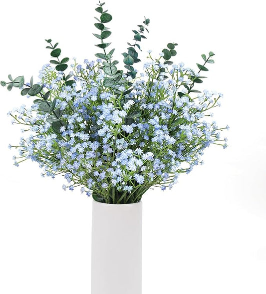 DEEMEI 18pcs Babys Breath Artificial Flowers Fake Eucalyptus Leaves Flowers Bouquet Artificial Blue Gypsophila Bouquets Real Touch Faux Flowers for Wedding Floral Arrangement Party Home Decoration
