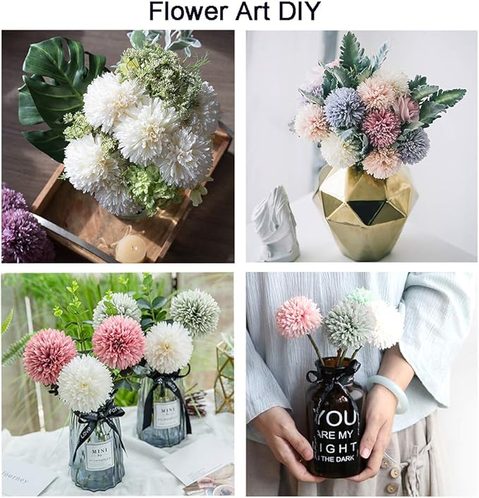 10Pcs Artificial Fake Flower Plants Silk Chrysanthemum Ball Hydrangea Arrangements Wedding Bouquets Decor Home Kitchen Garden Party Table Floral Centerpieces DIY (Gray)