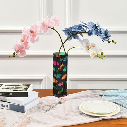 Flower Vase Clear Plastic Cylinder Vases Decor for Centerpieces Home Storage Office Weddings Geometric Colorful Fish 11.8 x 3.9 in