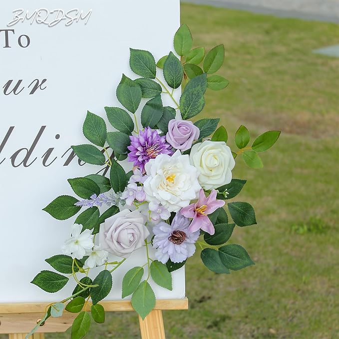 Pack of 2 Artificial Flowers for Backdrop Decoration, Wedding Arch Flowers,Reception Welcome Sign, Eucalyptus Garland, Suited to Aisle Decor and Wedding Arches（Purple）