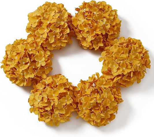 DuHouse 8.7" Silk Hydrangea Flower Heads with Stems Fake Hydrangeas Flowers for DIY Wedding Centerpiece Home Decor,Pack of 6(Mustard Yellow)