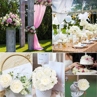 Mocoosy 50Pcs White Rose Artificial Flowers, Ivory Roses for Decorations, Real Touch Fake Rose with Stems Bulk DIY Wedding Bouquet Bridal Shower Centerpiece Faux Floral Arrangement Party Home Decor