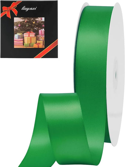 LIUYAXI Green Double Faced Satin Ribbon, 1" X Continuous 50 Yards, Ribbons Perfect for Gift Wrapping Wedding Bouquet Decor DIY Craft Bow Making & Other Projects