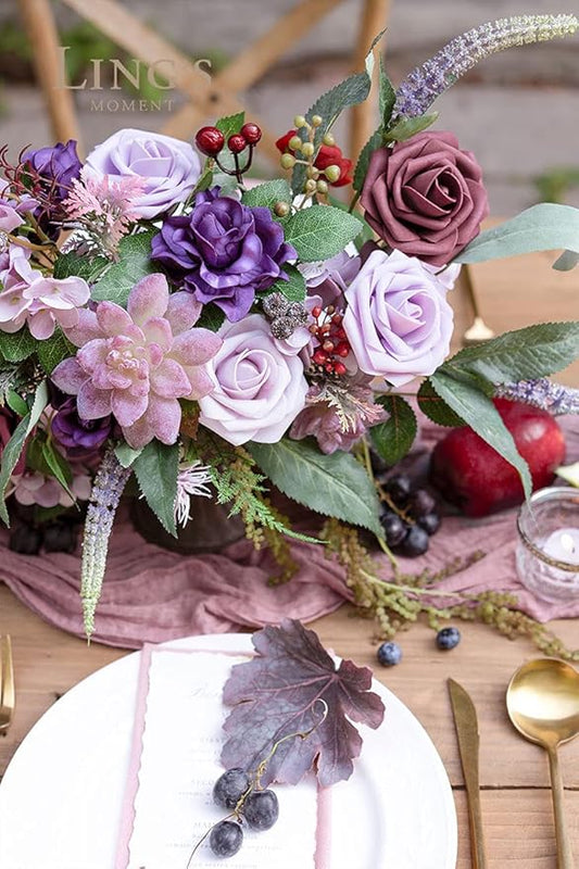 Ling’s Moment Artificial Flowers 25Pcs Purple Roses Decor w/Stems,3" Real Touch DIY Foam Floral for Wedding Bouquet/Centerpieces, Outdoors Party Backdrop, Room/Table, and Garden/Pot Decorations （2023）