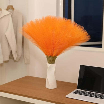 Faux Orange Pampas Grass - 30pcs 24 Inch Artificial Pampas Grass Decor, Tall Pampas Grass for Floor Vase, Table Centerpieces, Wedding, Party and Living Room Decor (Orange, 30 Pieces)