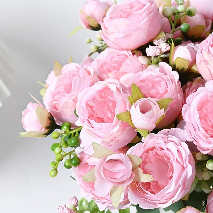 MARTINE MALL 2 Packs Peonies Artificial Flowers, Light Pink Artificial Peonies, Silk Peonies Flowers Fake Peonies Artificial Flowers Peonies Bouquet for Centerpiece Table Wedding Party Home Decor