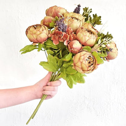 FiveSeasonStuff Vintage Artificial Peonies Silk Peony Flowers and Hydrangeas for Wedding Bridal Home Décor – Beautiful Floral Centerpiece Arrangement Decoration with 2 Bouquets (Tawny Brown)