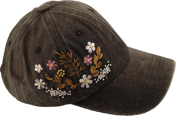 Floral Baseball Cap for Men and Women - Embroidery Hip Hop Caps, Washed Vintage Retro Dad Hats Colorful Flowers Outdoor,Black 2025