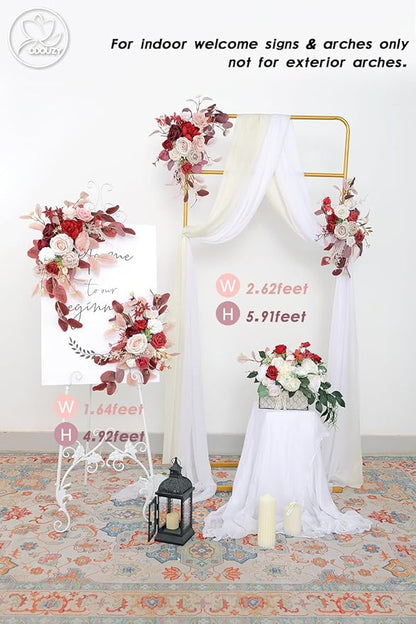 Pack of 2 Wedding Arch Decorations Artificial Hanging Flowers Floral Swag for Wedding Welcome Sign Backdrop Balloon Arch Home Party Bridal Ceremony Reusable(Red)