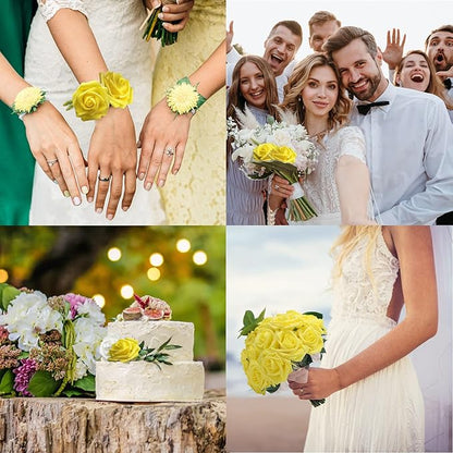 JOYLEX Artificial Flowers Realistic Roses, 25pcs Real Looking Fake Roses with Stem for DIY Wedding Bouquets Centerpieces Bridal Shower Party Home Romantic Decorations (Yellow)