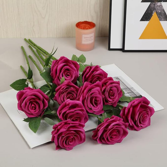 15pcs Fake Roses Artificial Silk Flowers Faux Rose Flower Long Stems Bouquet for Arrangement Wedding Centerpiece Party Home Kitchen Decor