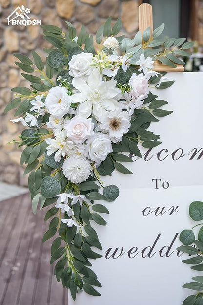 Wedding Arch Faux Flowers Set of 2 Greenery Garland for Wedding Decor Ceremony and Reception Backdrop Decoration (White)