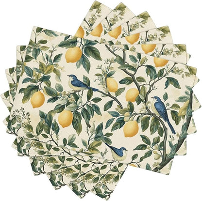 Lemon Placemats Set of 6 Washable Table Mats Summer Yellow Lemonade Stand Heat-Resistant Cotton Linen Place Mats for Dining Table Kitchen Indoor Outdoor Party Holiday Decor