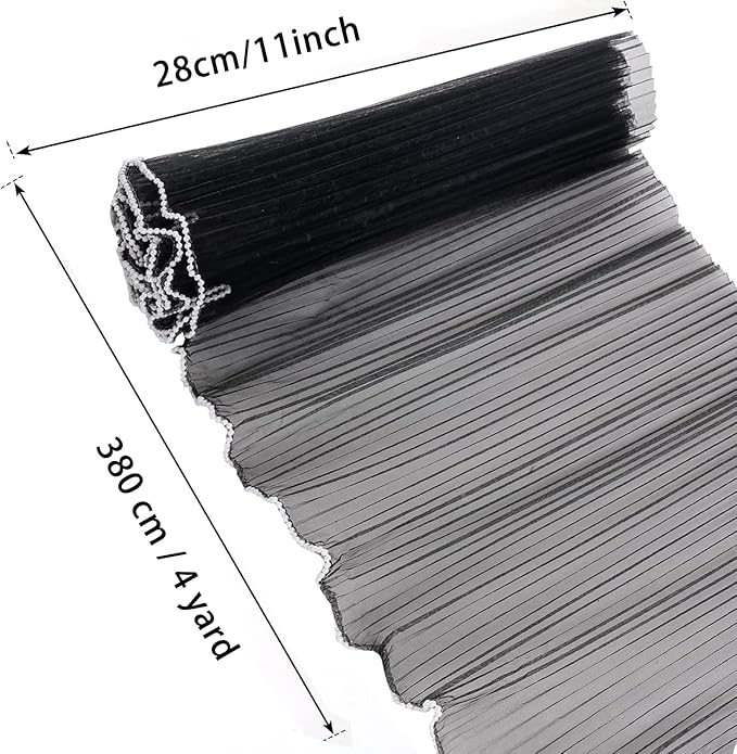 Cftone 4 Yards Pearl Edge Flower Wrapping Mesh Paper with 3/5 inch Organza Ribbon 50 Yard Gift Wrap Ribbon, Bouquet Transparent Mesh Wrapping Paper for Mother's Day Valentine's Day Wedding Graduation Birthday Gift (Black with 50 Yard Black Ribbon)