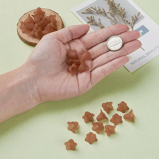 Crafans 50Pcs Frosted Acrylic Flower Beads Chocolate Floral Pendants Trumpet Flower Bead Caps Loose End Spacer Beads for Jewelry Making Supplies 16x12x1.5mm