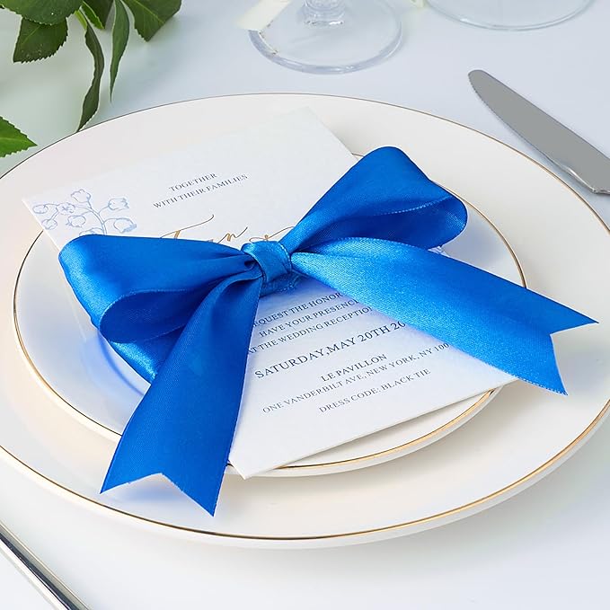 1-1/2 Inch Wide Royal Blue Satin Ribbon, 50 Yards Solid Polyester Fabric Ribbon for Roses Making, Gift Wrapping, Christmas, Wedding Decorations, Crafts, Bows
