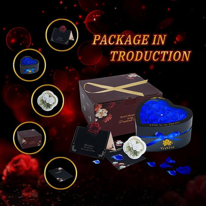 Forever Blue Roses in a Box Heart Shaped 16 Preserved Flowers for Delivery Grade A Quality 100% Real Immortal Flower Eternal Birthday for Her Mom Women Wife Girlfriends (Heart-Blue)