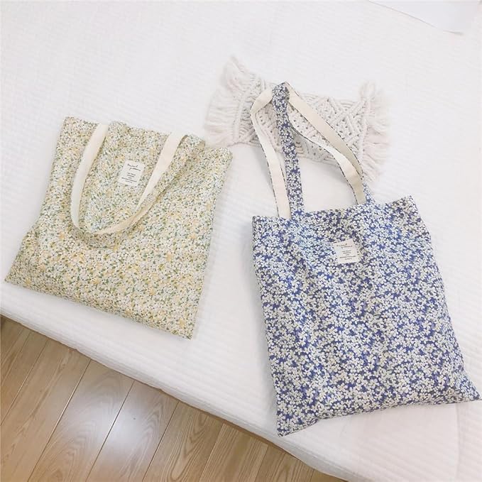 Cotton Canvas Tote Bag Reusable Soft Grocery Cloth Bag Floral Shoulder Bag for Beach Travel Shopping