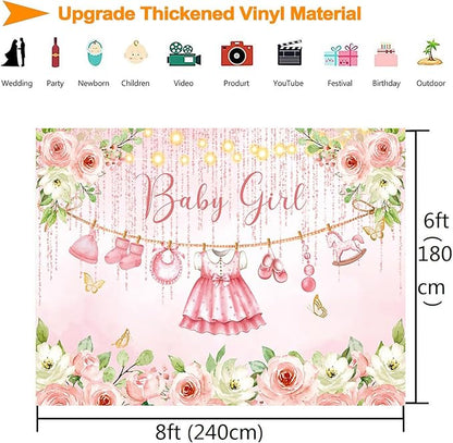 InMemory Girl Baby Shower Backdrop Pink Floral Baby Shower Decorations,Glitter Rose Gold Newborn Clothes Photography Background It's a Sweet Baby Girls Shower Party Banner Photo Booth Supplies 8x6ft